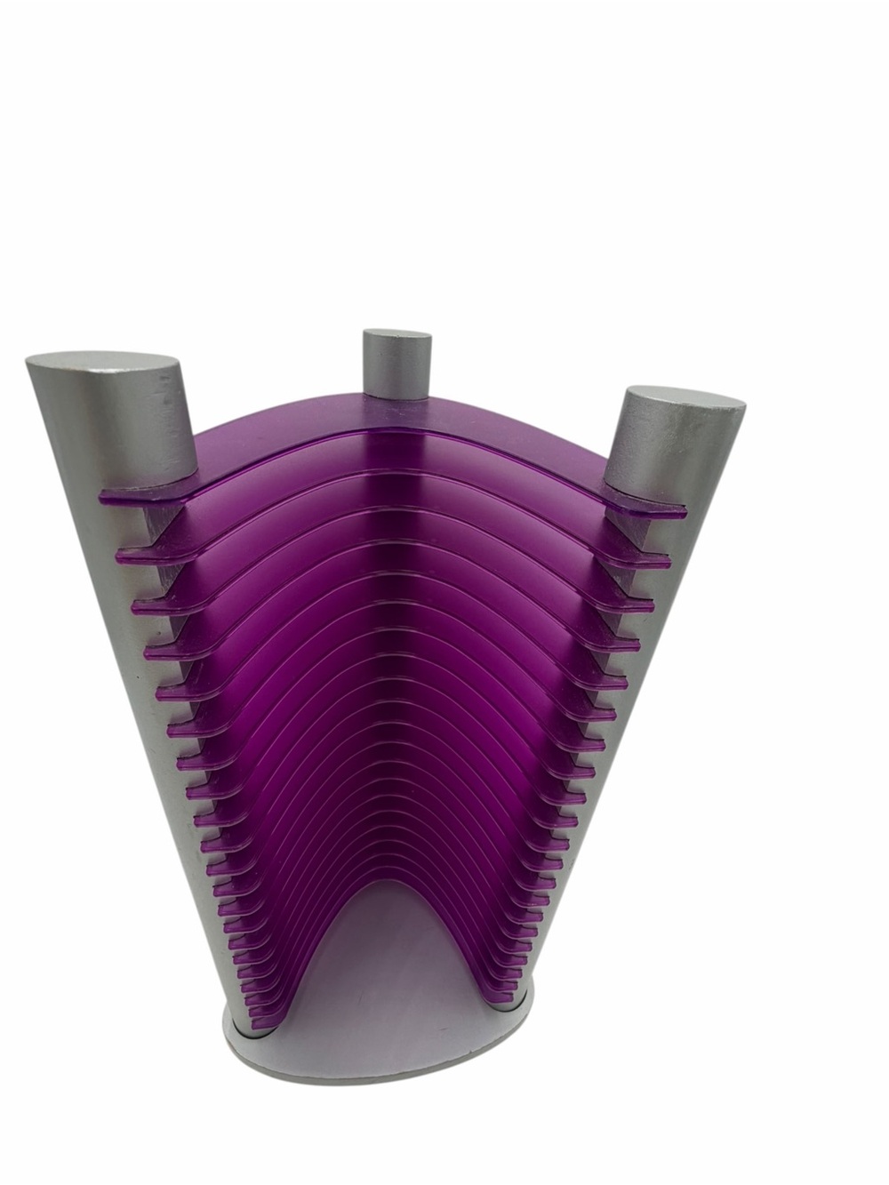 Vintage Y2K CD Rack Tower Silver Purple 20 CD Storage Futuristic Modern Design.